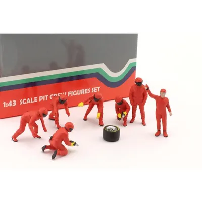 アメリカン ジオラマ 1/43 ピットクルー セットIII レッド フィギア 7体セット American Diorama Pit Crew Metal Figures Set