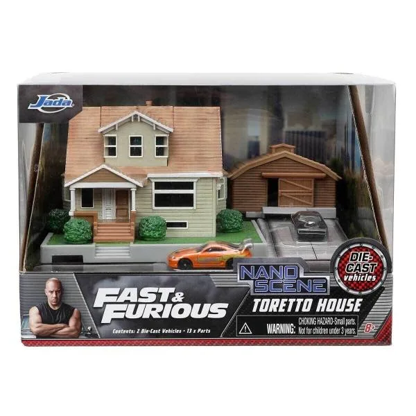 JADA TOYS ナノ ワイルドスピード トレットズハウス ジオラマ + ダッジ チャージャー / トヨタ スープラ ミニカー セット ミニカー