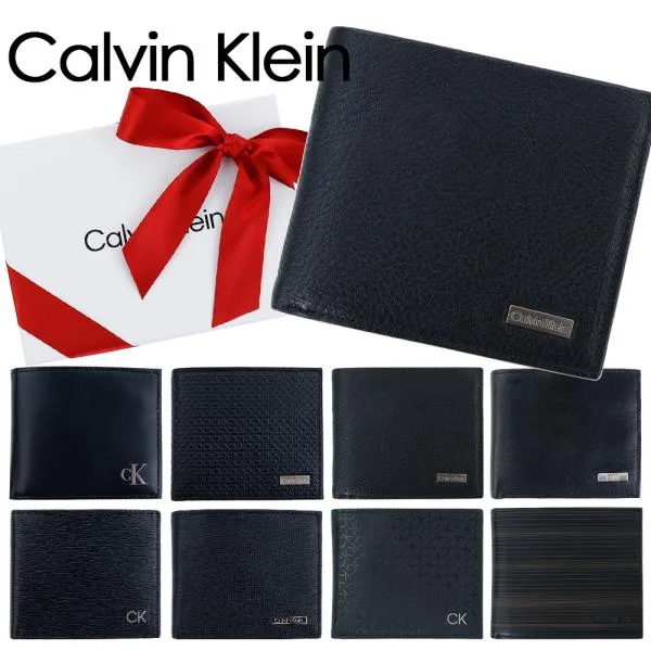 カルバンクライン Calvin Klein 二つ折り財布 ギフトボックス付き メンズ コンパクトウォレット レディース 札入れ 小銭入れあり ミニ財布 レザー 本革 ブラック
