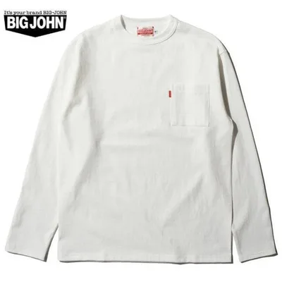 BIG JOHN ビッグジョン 長袖 Tシャツ MTS14M 空紡糸使用 無地 ポケット付き 丸胴 長袖Tシャツ ホワイト 日本製