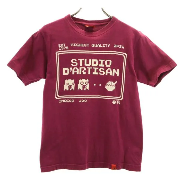 STUDIO D’ARTISAN ステュディオダルチザン 半袖 Tシャツ XS ボルドー系 レトロゲーム メンズ 古着 中古