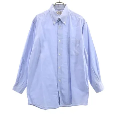 HERMES エルメス 90s フランス製 長袖 ボタンダウンシャツ 40 ブルー系 メンズ 古着 中古