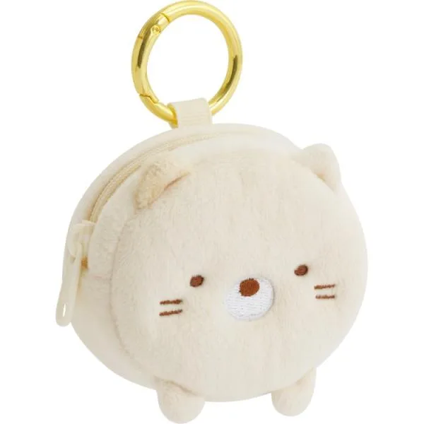 【10月中旬以降〜出荷】すみっコぐらし ぬいぐるみミニポーチ ねこ カラビナ付 オフホワイト