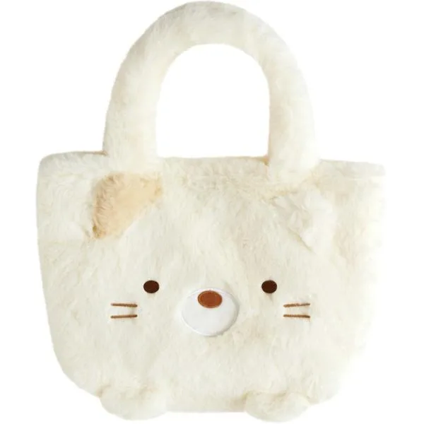 【10月中旬以降〜出荷】すみっコぐらし ぬいぐるみトートバッグ ねこ オフホワイト ファー素材 フェイストート