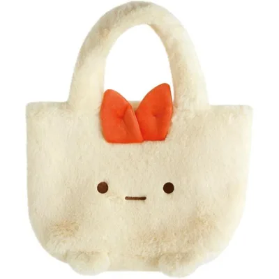 【10月中旬以降〜出荷】すみっコぐらし ぬいぐるみトートバッグ えびふらいのしっぽ ベージュ ファー素材 フェイストート