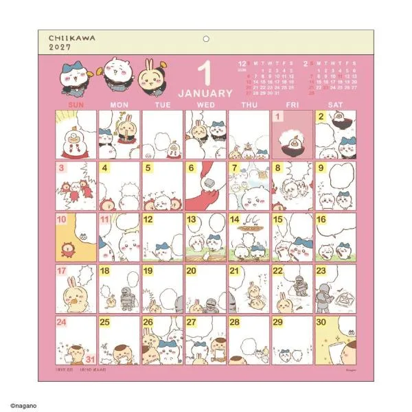ちいかわ 2027Calendar 壁掛けカレンダー2027年 コミックデザイン スケジュール イラスト 書き込み インテリア 令和9年暦