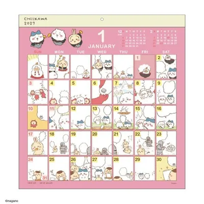 ちいかわ 2027Calendar 壁掛けカレンダー2027年 コミックデザイン スケジュール イラスト 書き込み インテリア 令和9年暦