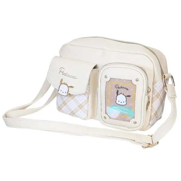 サンリオ 肩掛けカバン ショルダーバッグ 合皮 チェック プレート 2ポケット クリアポケット ポチャッコ Sanrio ラビット