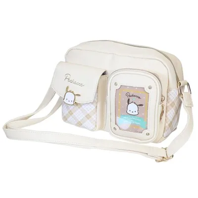 サンリオ 肩掛けカバン ショルダーバッグ 合皮 チェック プレート 2ポケット クリアポケット ポチャッコ Sanrio ラビット