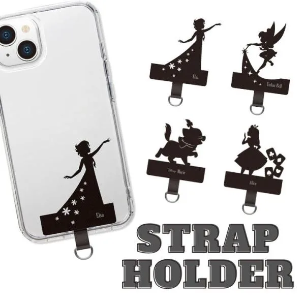 ストラップホルダー ディズニー シルエット キャラクター マリー アリス ティンカーベル エルサ Disney 挟むだけ iPhone シート はさむ スマートフォン