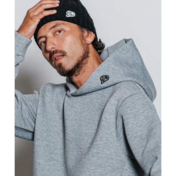 パーカー heart patch cardboard knit hooded parka