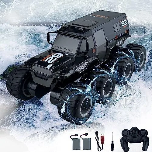 Ritaosan 水陸両用 ラジコンカー オフロード 子供向け,耐衝撃性 8輪 全身防水 2.4Ghz 8wd 360°回転 全地形特技車 ラジコンボート おもちゃ 充電池2