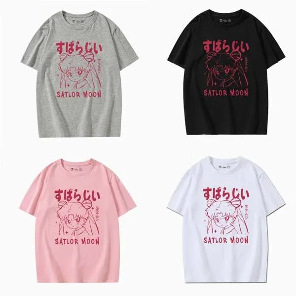 4色 美少女戦士セーラームーン風コスプレセーラー服大人用 キャラクター服夏半袖Tシャツ男女兼用 アニメ 通気 吸汗