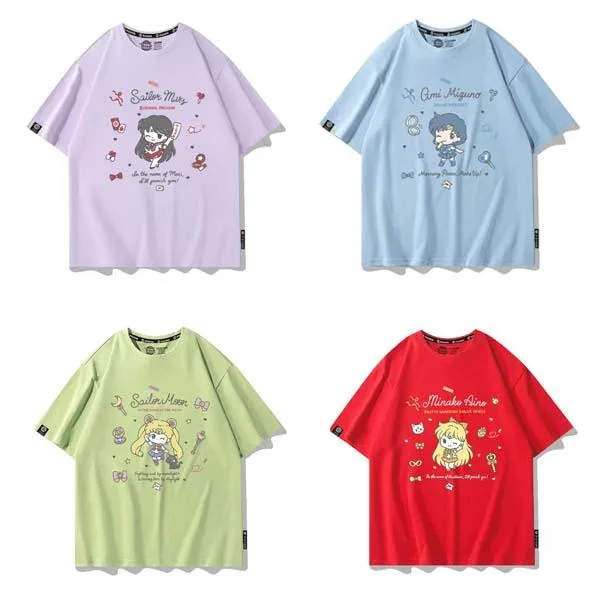 子供服大人服 夏服 レディース半袖 T シャツ セーラームーン 月野うさぎ・ちびうさ・火野レイ プリントトップス cosplay ハロウィン 演出服 変装