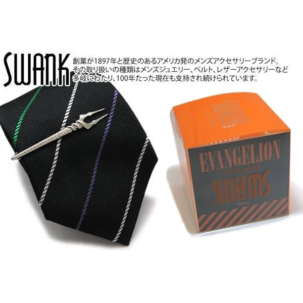 ネクタイ ブランド スワンク×エヴァンゲリオン ロンギヌスの槍(シルバー)ネクタイ & タイバーセット 黒 ストライプ アニメ 父の日 爆買