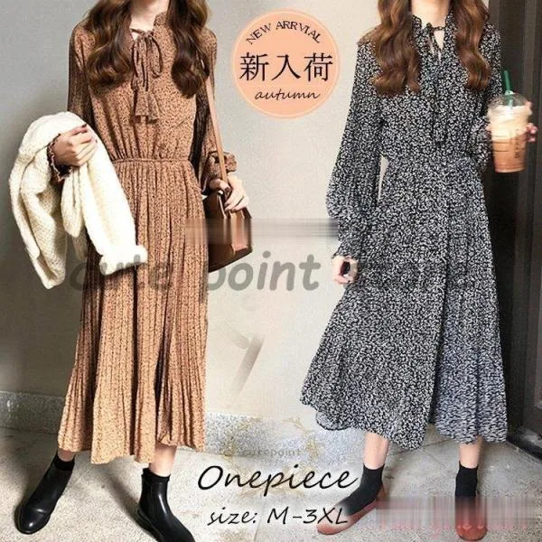 ワンピース レディース 40代 きれいめ マキシワンピース 秋服 長袖ワンピース 花柄シフォン Vネック Aラインスカート オシャレ大人 韓国風ゆったり 30代 50代