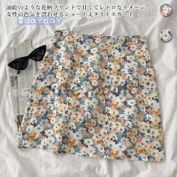 ミニスカート 花柄 レディース タイトスカート ショート 裏地付き 花柄スカート 夏 スカート ミニ丈 サマースカート ショート丈スカート レトロ