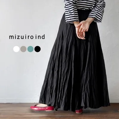 mizuiro ind(ミズイロインド) ボリューム フレア スカート / レディース ロング ウエストゴム 総ゴム 無地 Volume Flared SK