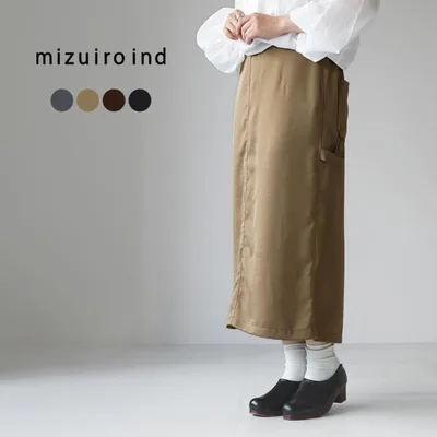 mizuiro ind(ミズイロインド) ペインター タイトスカート / イージー ウエストゴム スリット ロング丈 日本製