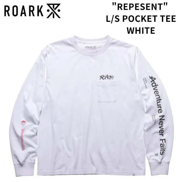 ROARK ロアーク Tシャツ "REPESENT" L/S POCKET TEE WHITE ロンT メンズ サーフ バイク 旅 新作