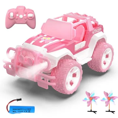 ラジコン ラジコンカー 子供向け 女の子向け 可愛い オフロード ジープ 風車付き 操作時間80分 充電式バッテリー 1/18 RCカー 2.4GHz 子供 誕生日 プレゼント