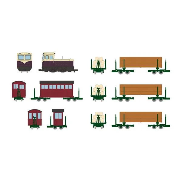 送料無料◆セット販売 鉄道コレクション 鉄コレナロー80 木曽森林鉄道タイプ ディーゼル機関車+客車+制動車 3両+運材車 3両 1/80 鉄道模型 【3月予約】