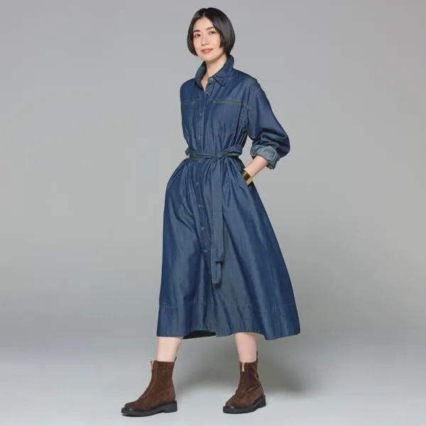 コットンセルロースデニム マルチウェイ ワンピース ワンピース マキシワンピース ロングワンピース 211501 ディノス