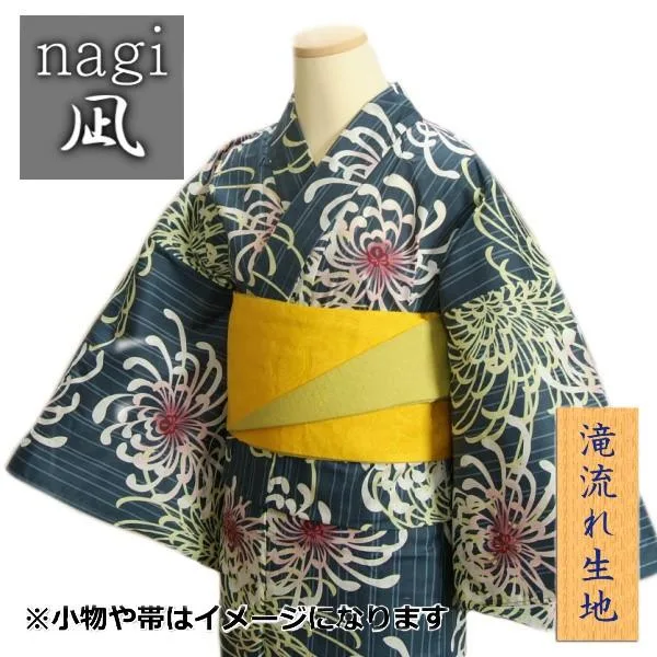 浴衣 ゆかた 凪ブランド 紺色 乱菊柄 ゆかたにピッタリな滝流れ生地使用 綿100%