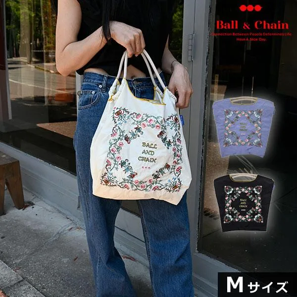 送料無料 ボールアンドチェーン Ball&Chain 正規品 FLEURS Mサイズ ショッピング エコバッグ トートバッグ ショルダー 花柄 刺繍 ギフト 301083