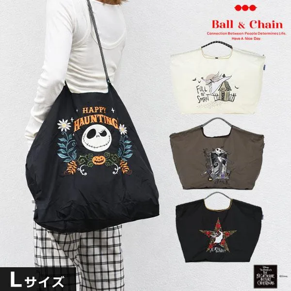 送料無料 Ball&Chain ボールアンドチェーン 正規品 ディズニーナイトメア Lサイズ バッグ エコバッグ トートバッグ 刺繍 ギフト NIGHTMARE A4 324100