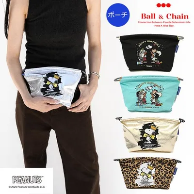 送料無料 Ball&Chain ボールアンドチェーン 正規品 SNOOPY(スヌーピー) ポーチ/Lサイズ PEANUTS ファスナー付きポーチ メイクポーチ バッグインバッグ 刺繍
