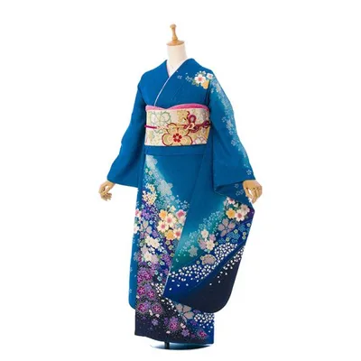 【2〜12月】正絹振袖|着物レンタル|158〜170cm|振袖フルセット(青系)|大きいサイズ(トール) 4S950