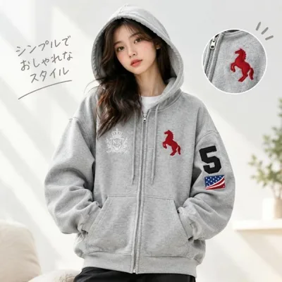 NICKEL HOUSE ニッケル26 ドンキ フードジップアップ パーカー フーディー ジップパーカー アウター 羽織り グラフィック プリント オーバーサイズ ルーズ