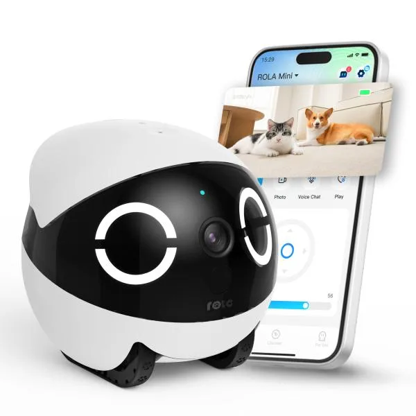 【3,400円OFF】ROLAMini 自走型 ペットカメラ 2K 見守りカメラ 室内防犯 赤ちゃん 家族見守り 通話可 リモート USB充電 WiFi ios android おもちゃセット別売り