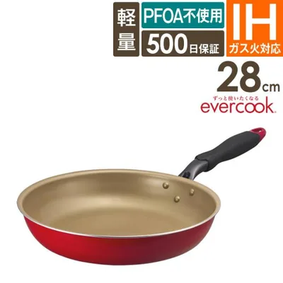 evercook エバークック フライパン28cm IH対応 レッド 500日保証 EIFP28RD3 ドウシシャ