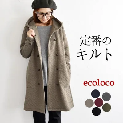 キルティングコート キルト アウター 秋 レディース ロング丈 ダブルボタン フード付き 大きいサイズ 冬 26AW1002R,
