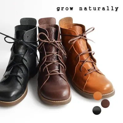 日本製 本革 レースアップ ブーツ レザーシューズ レディース 歩きやすい GROW NATURALLY 大きいサイズ 24AW1101R,