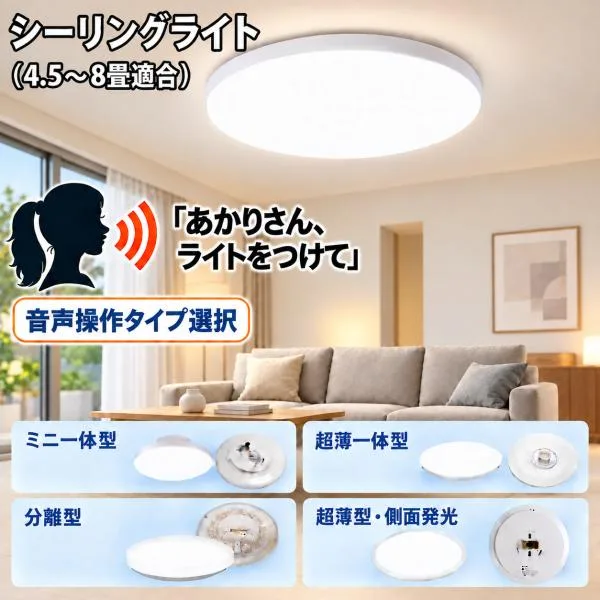 シーリングライト led 薄型 軽量 4.5畳 6畳 8畳 LEDシーリングライト 照明器具 天井照明 ワンタッチ取り付け リモコン 常夜灯 音声操作 タイプ選択 CLG-DX-X-VC