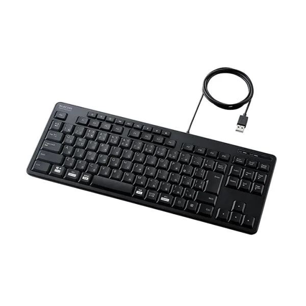 エレコム 有線 静音 コンパクトキーボード メンブレン 幅361.6mm コンパクト キーボード 92キー + 9キー日本語配列 抗菌 ブラック TK-FCM113SKBK