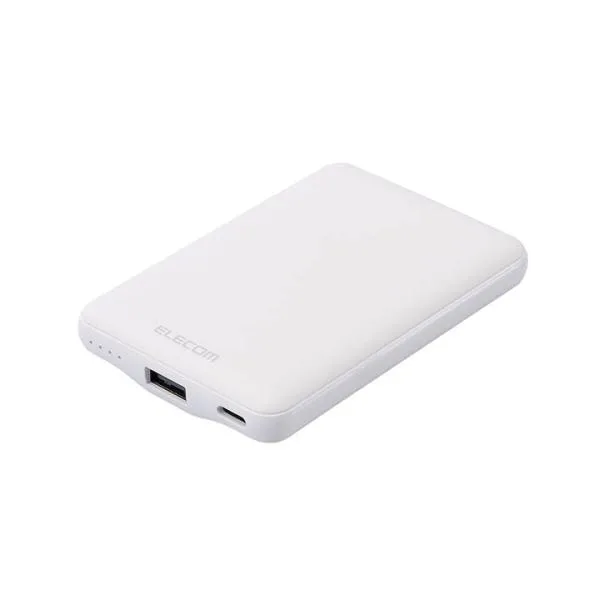 エレコム モバイルバッテリー 薄型コンパクト 5000mAh USB Type-C入出力1ポート USB-A出力1ポート リチウムイオン電池 薄型 15W出力 ホワイト EC-C12WH