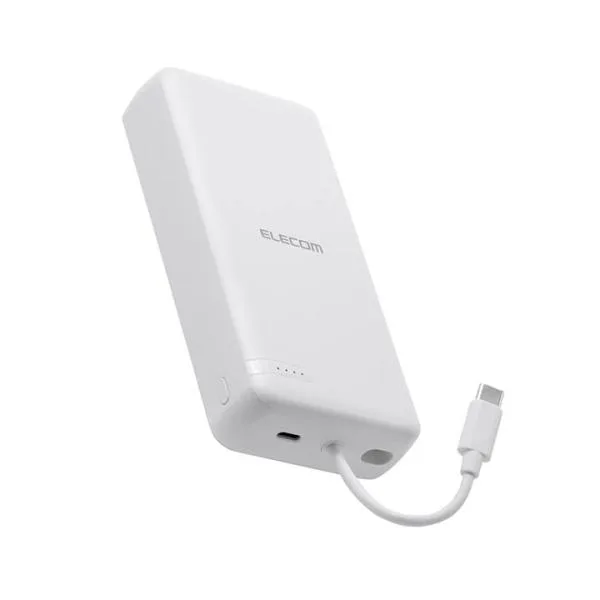 エレコム モバイルバッテリー USB Type-C ケーブル一体 20000mAh 20W リチウムイオン電池 USB-Cケーブル一体 ホワイト DE-C64-20000WH