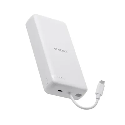 エレコム モバイルバッテリー USB Type-C ケーブル一体 20000mAh 20W リチウムイオン電池 USB-Cケーブル一体 ホワイト DE-C64-20000WH