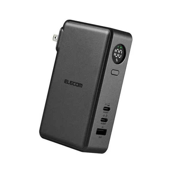 エレコム モバイルバッテリー AC充電器一体 10000mAh 67W C×2+A×1 リチウムイオン電池 AC一体型 USB Power Delivery PSE適合 ミッドナイト ELECOM EC-C47LMN