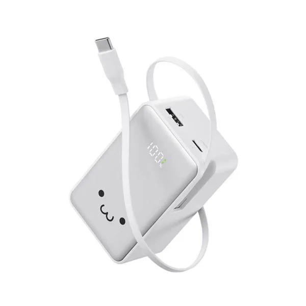エレコム モバイルバッテリー 巻き取り式 ケーブル一体型 10000mAh 22.5W リチウムイオン 残量表示 Type-C しろちゃん EC-C53LWF 在庫処分