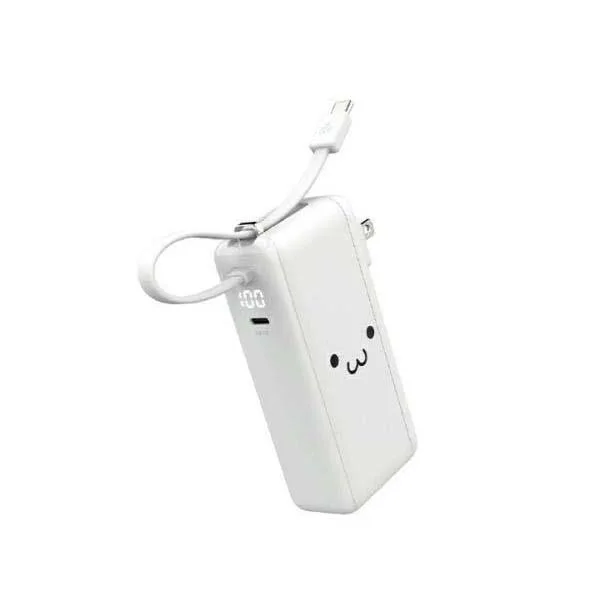エレコム モバイルバッテリー AC充電器 USB Type-C ケーブル一体 10000mAh リチウムイオン電池 AC一体型 残量表示 35W USB-C×1 しろちゃん ELECOM EC-C51LWF