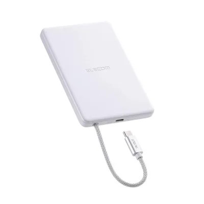 エレコム モバイルバッテリー ケーブル一体型 半固体 5000mAh 20W 半固体Li電池 USB-Cケーブル USB-C ホワイト ELECOM DE-C83-5000WH