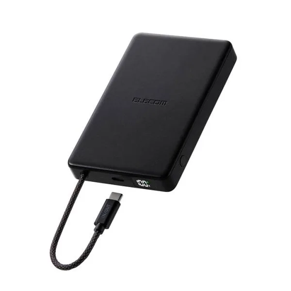 エレコム モバイルバッテリー ケーブル一体型 半固体 10000mAh 30W 半固体Li電池 残量表示 USB-Cケーブル ブラック ELECOM DE-C84-10000BK