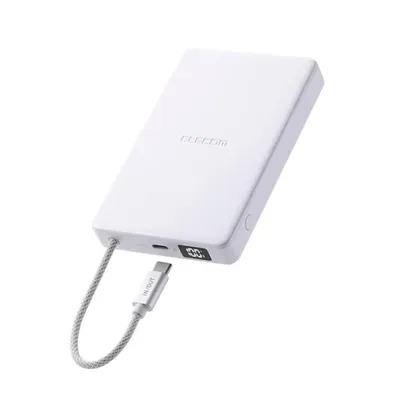 エレコム モバイルバッテリー ケーブル一体型 半固体 10000mAh 30W 半固体Li電池 残量表示 USB-Cケーブル ホワイト ELECOM DE-C84-10000WH