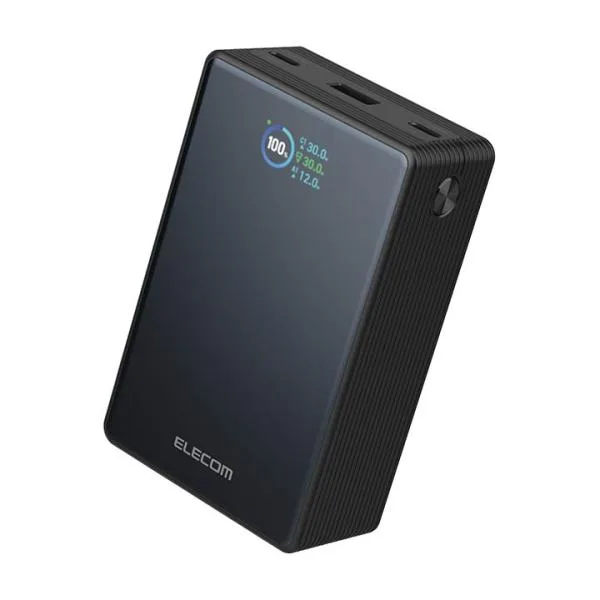 エレコム 半固体 モバイルバッテリー 20000mAh 67W 液晶表示 大容量 半固体リチウムイオン電池 PC充電 ブラック ELECOM DE-C87-20000BK