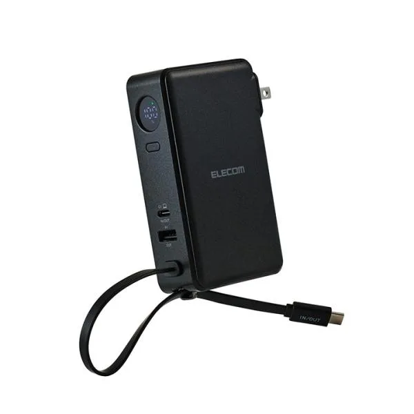 エレコム モバイルバッテリー AC充電器 Type-C ケーブル一体 10000mAh リチウムイオン電池 67W Type-C USB-A ブラック ELECOM DE-AC16-10000BK